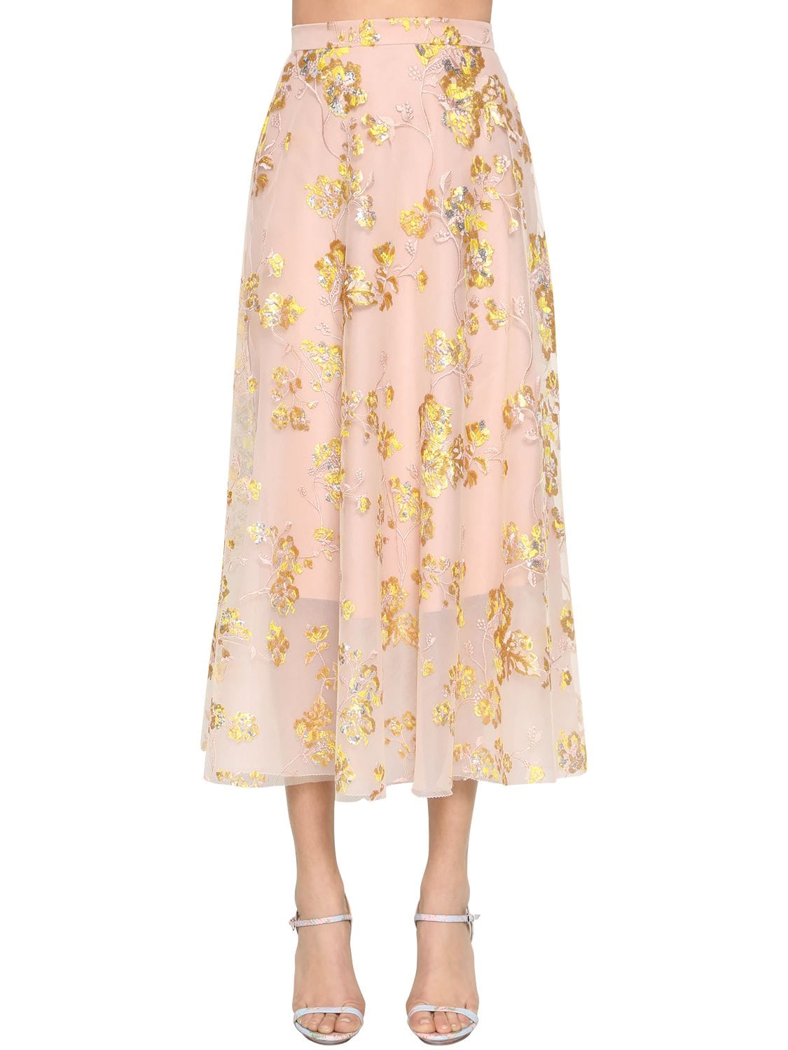 DELPOZO EMBROIDERED CAPE MIDI SKIRT W/ SEQUINS,70IW02002-MTKW0