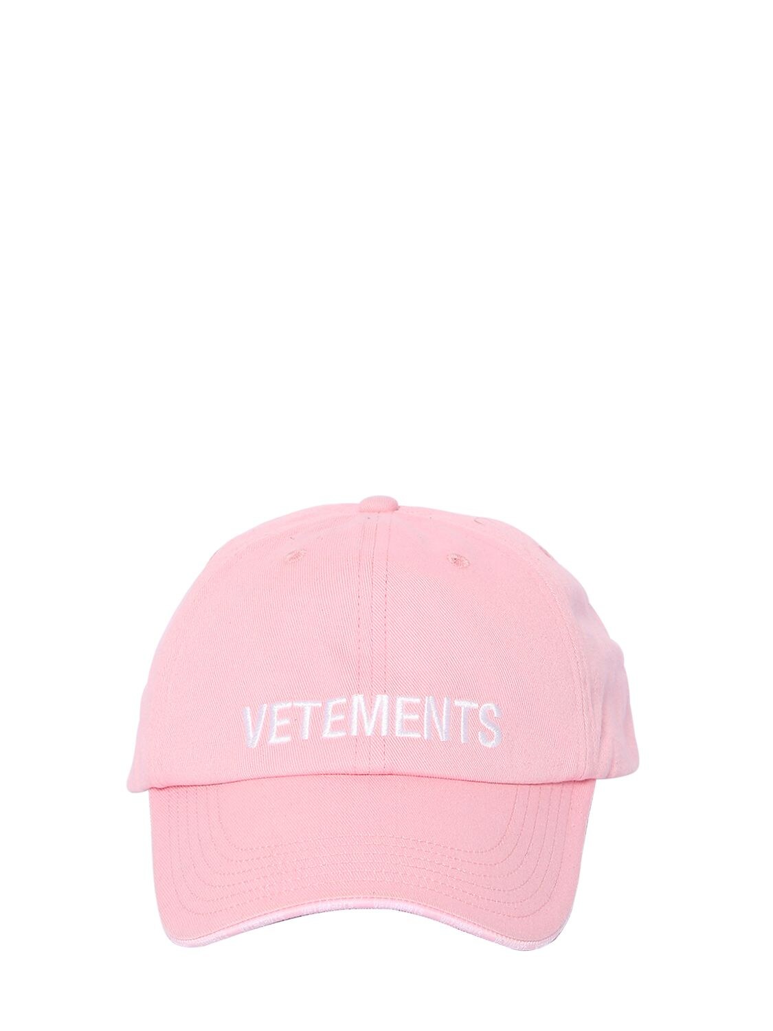 Vetements Logo Embroidered Cotton Baseball Hat In Pink