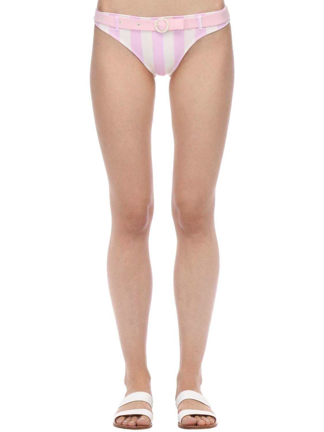Solid & Striped Rachel Striped Belted Bikini Bottoms In Pink,white