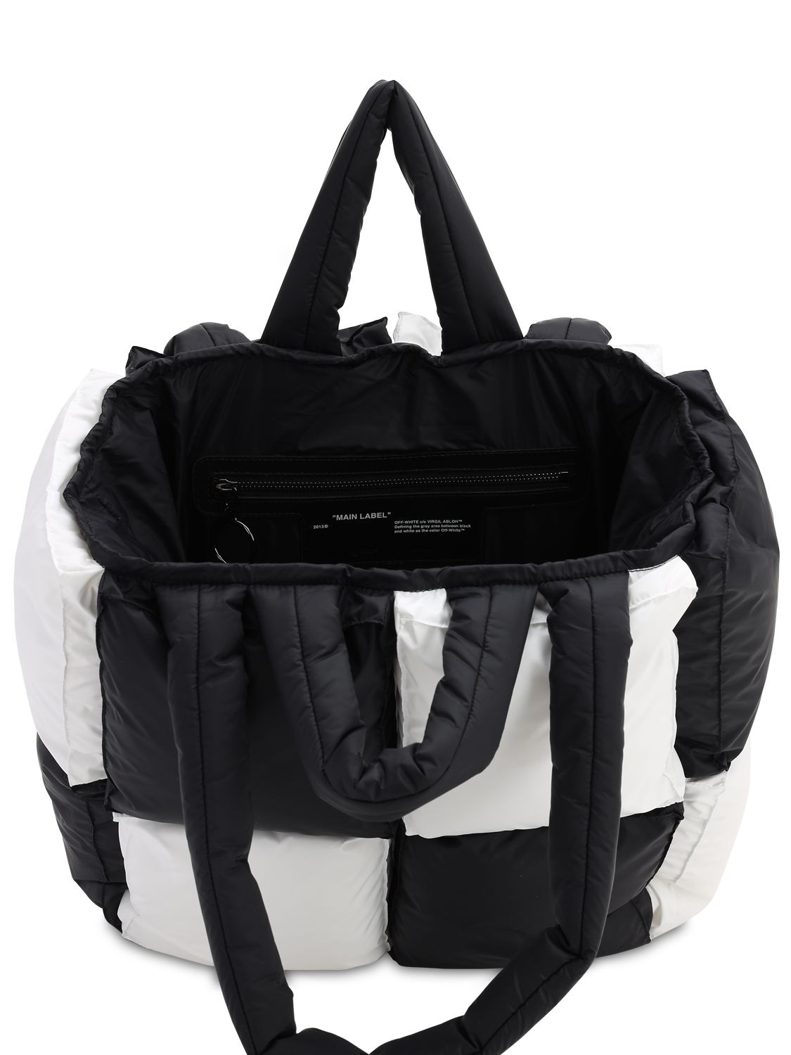 Off-white Small Bicolor Puffy Nylon Tote Bag In Black | ModeSens