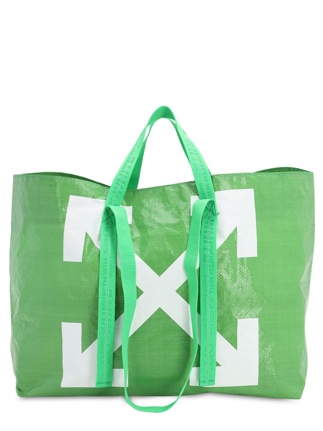 Off-white Logo Printed Pvc Tote Bag In Green