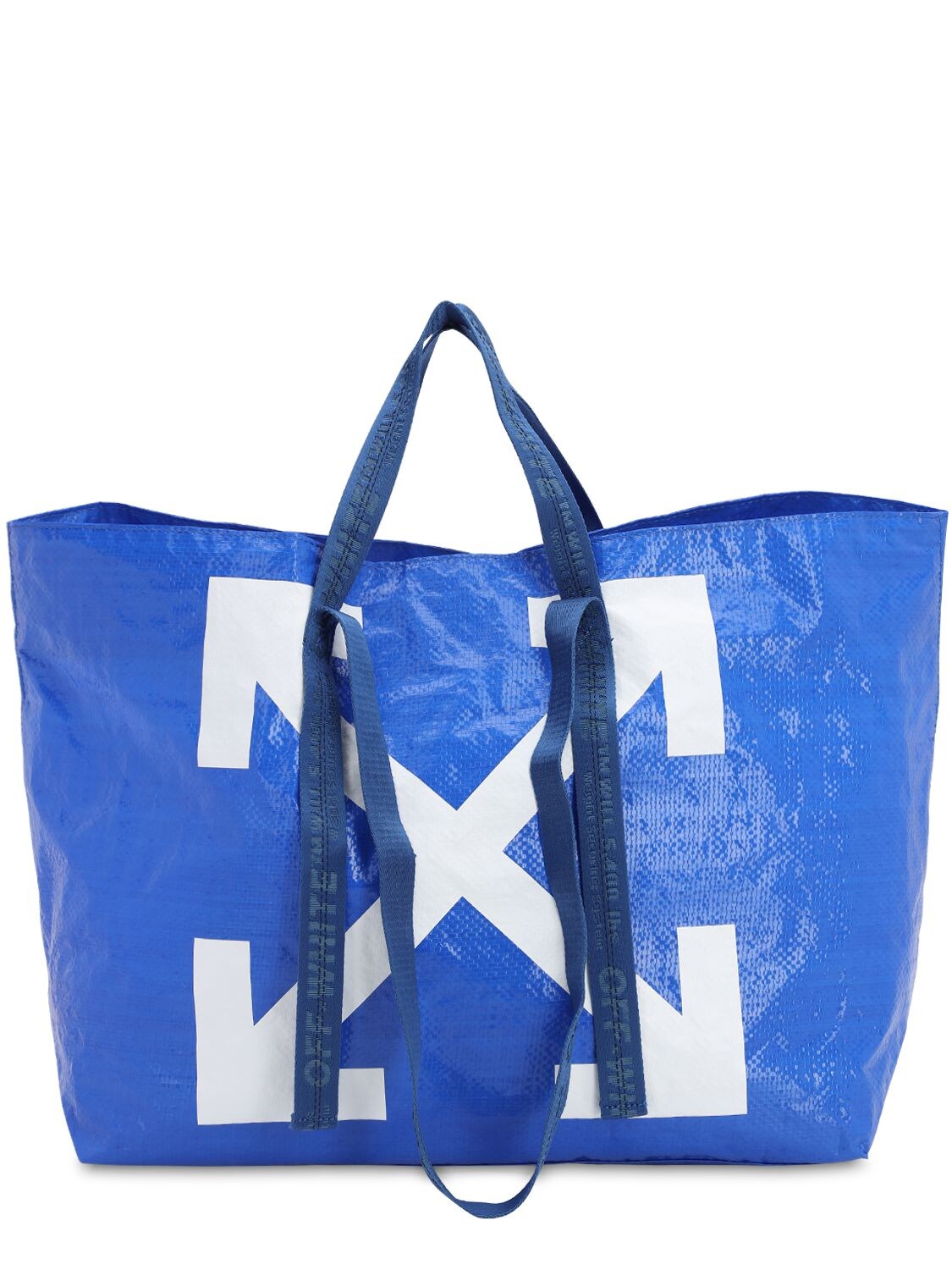 Off-white Logo Printed Pvc Tote Bag In Blue