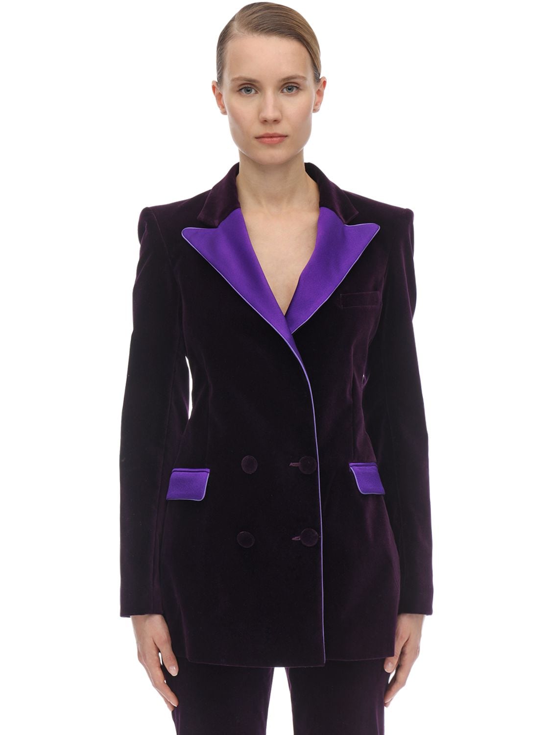 HEBE STUDIO - Bianca velvet & satin blazer - Purple | Luisaviaroma