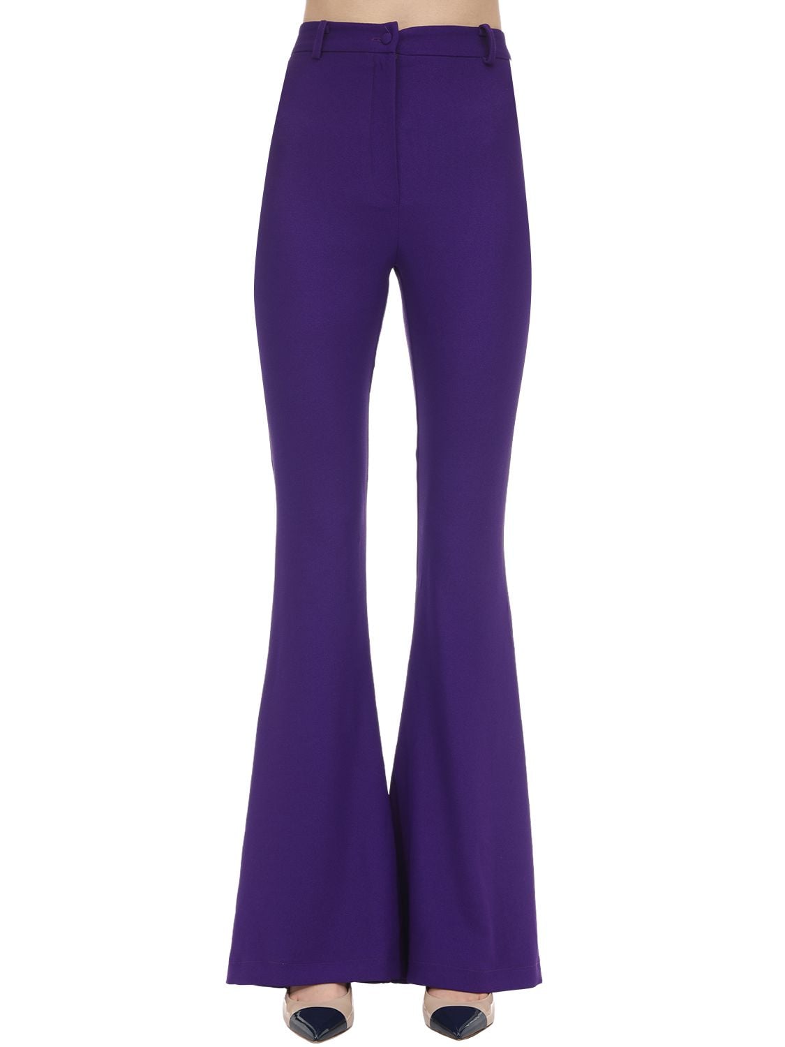Hebe Studio Bianca Flared Viscose Blend Cady Pants In Purple