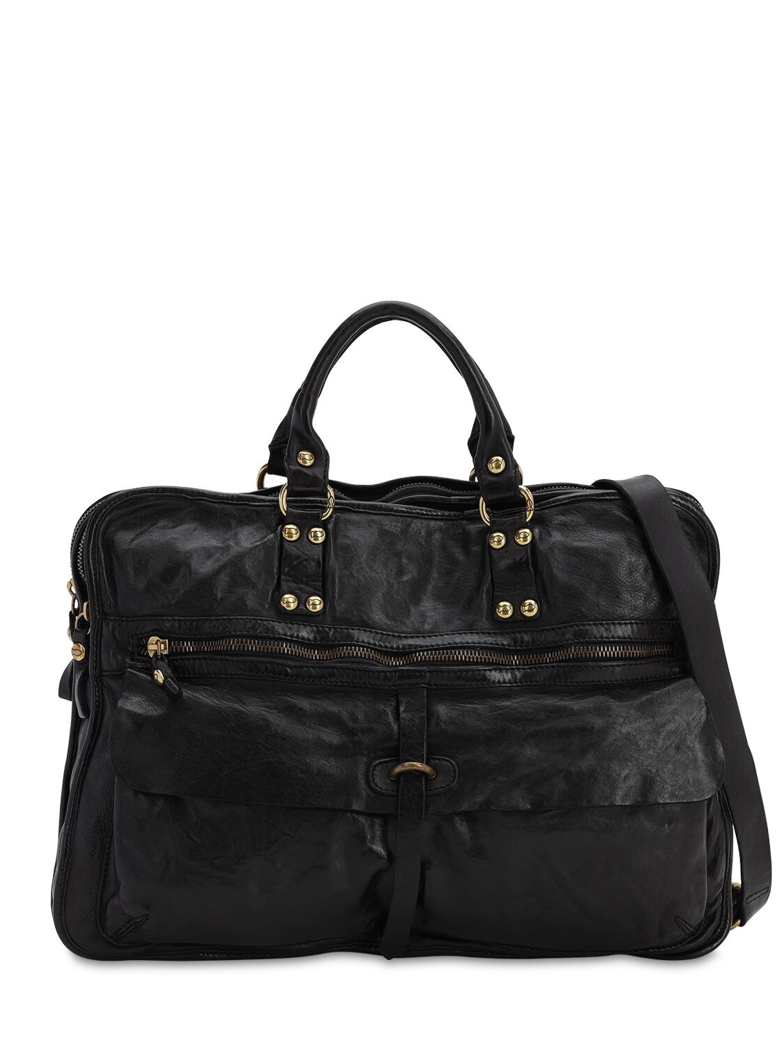 Campomaggi Vintage Effect Leather Briefcase In Black