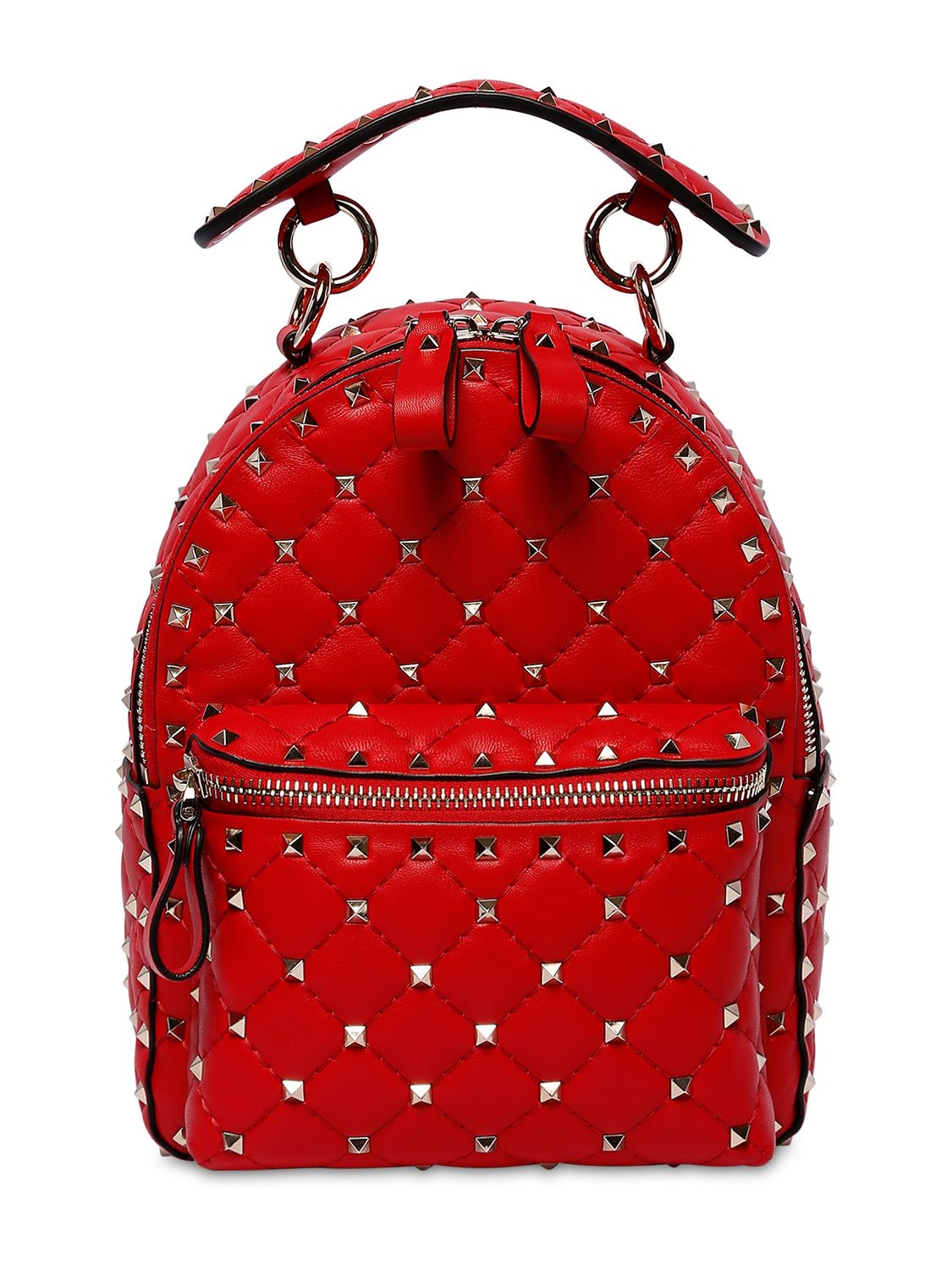 Valentino Garavani Mini Rockstud Spike Leather Backpack In Rouge Pure