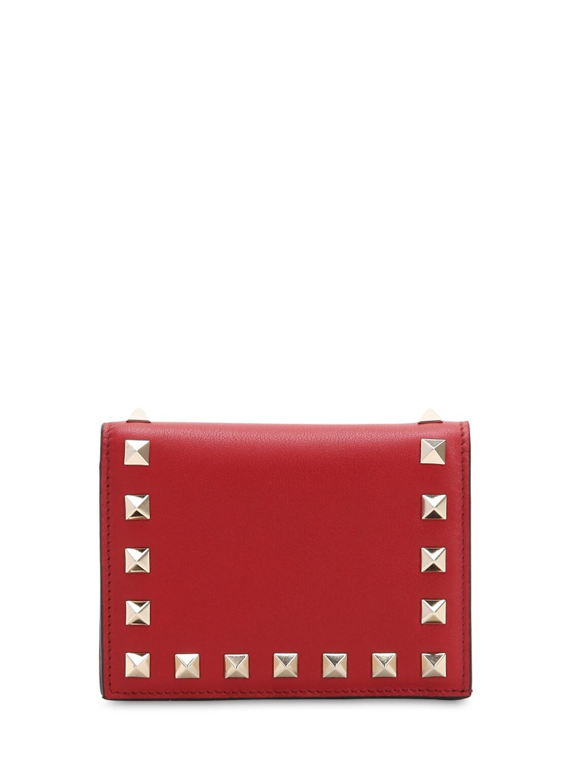 Valentino Garavani Rockstud Leather Compact Wallet In Rouge Pur