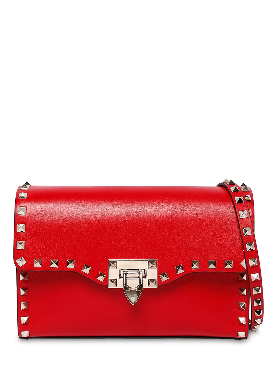 Valentino Garavani Rockstud Embellished Leather Bag In Rouge Pure