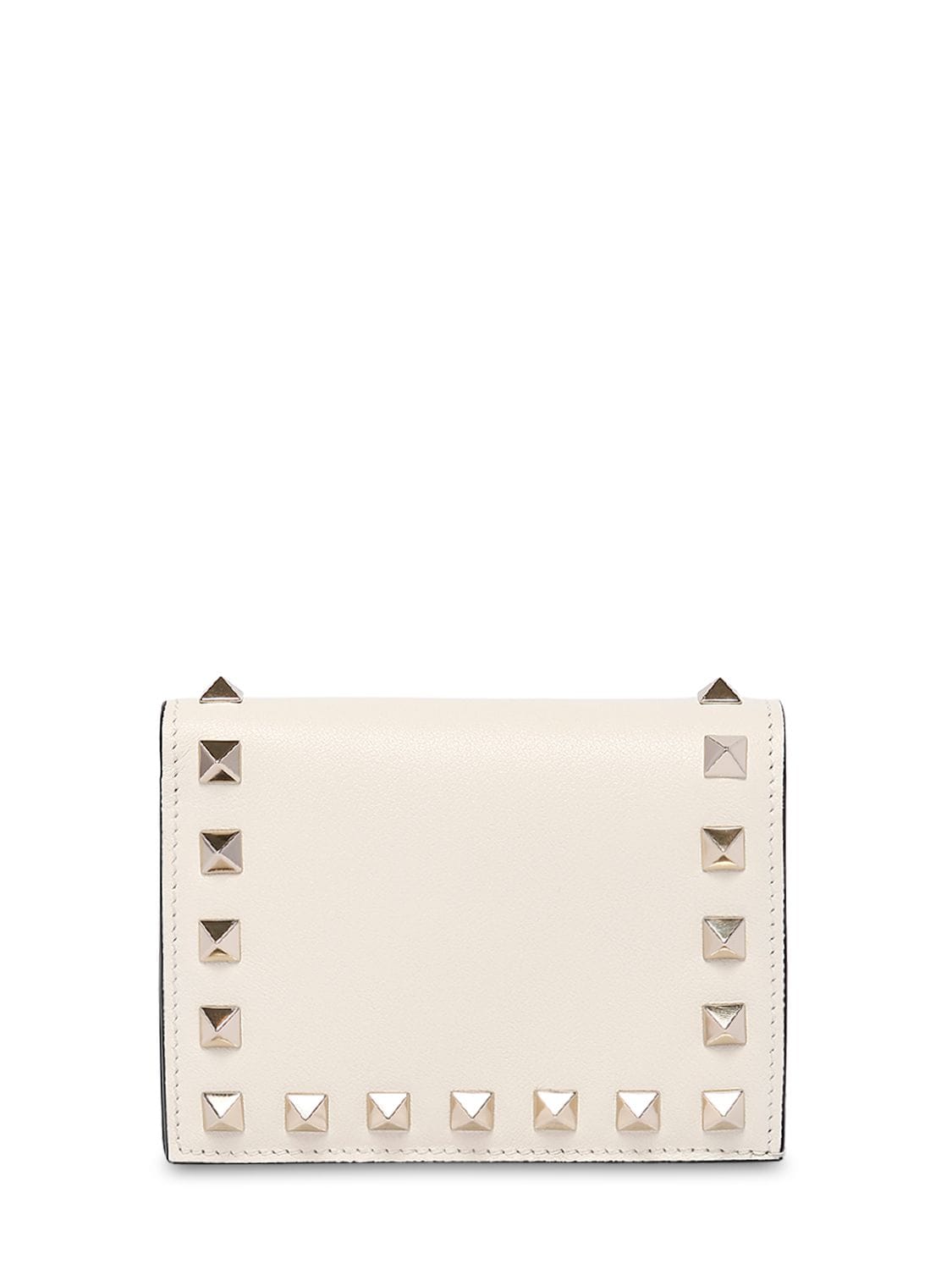 Valentino Garavani Rockstud Leather Compact Wallet In Light Ivory