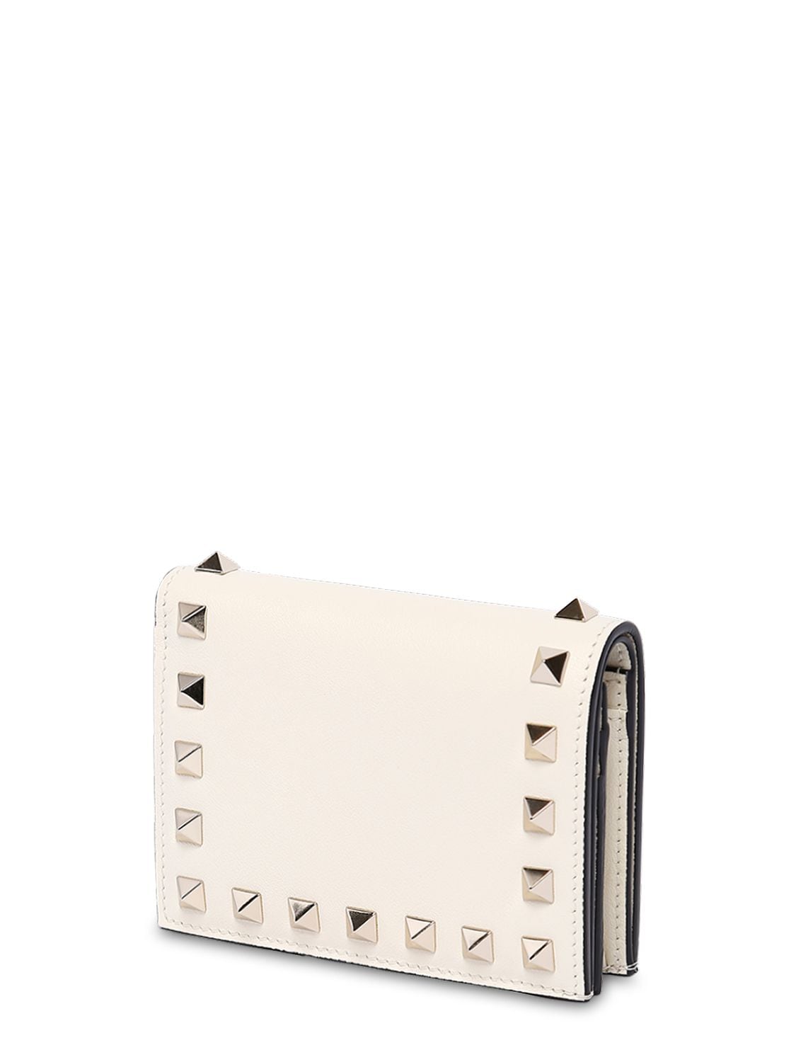 Shop Valentino Rockstud Leather Compact Wallet In Light Ivory