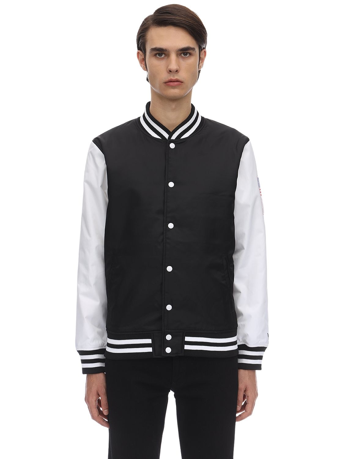 New Era Far East Nylon Varsity Jacket In Black,white
