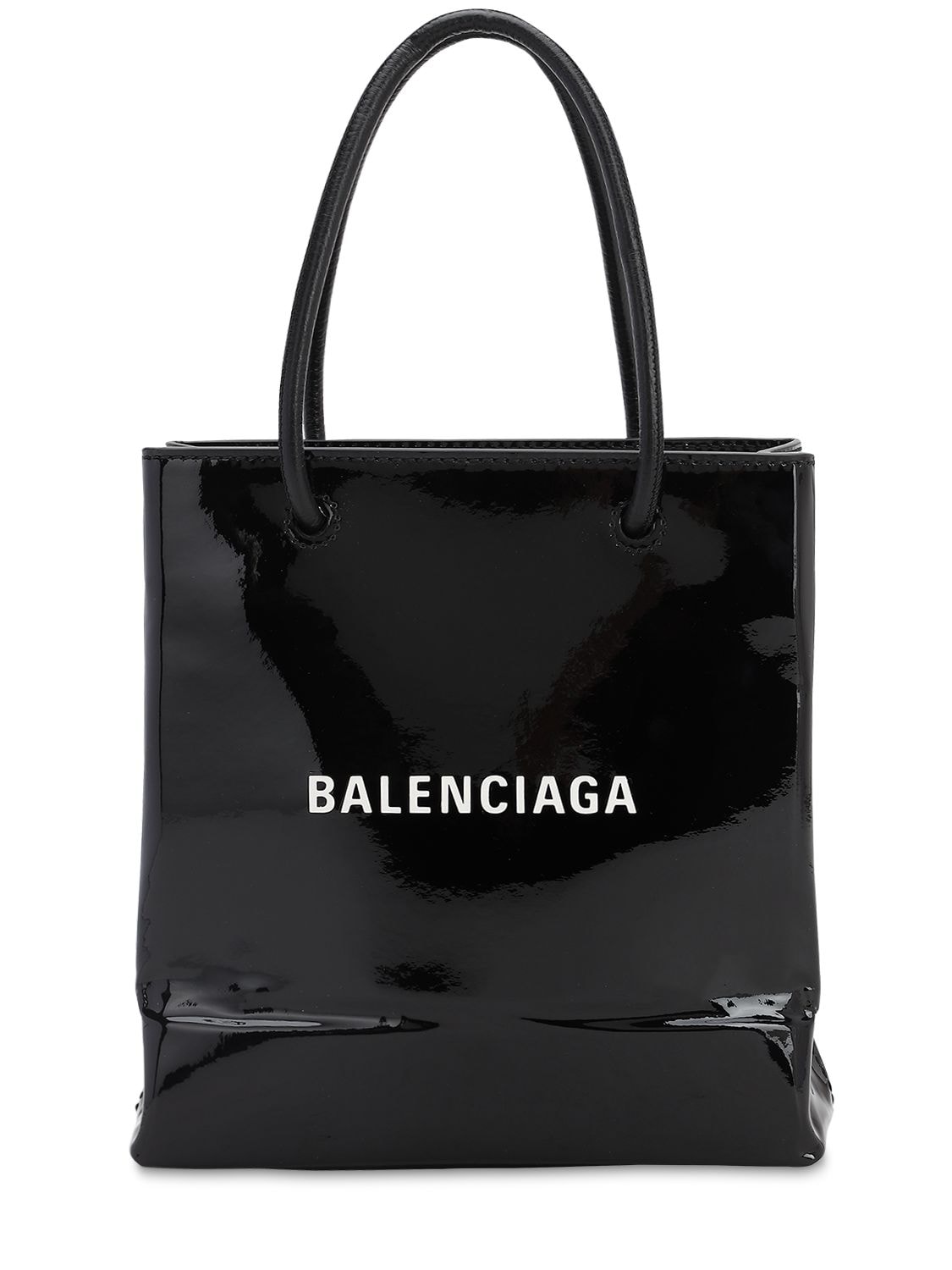 Balenciaga Xxs Patent Leather Shopping Tote In Black