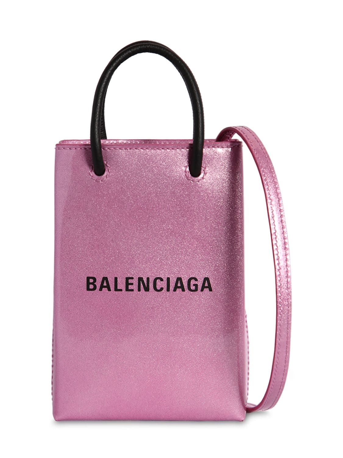 Balenciaga Shopping Glittered Leather Phone Holder In Old Rose | ModeSens