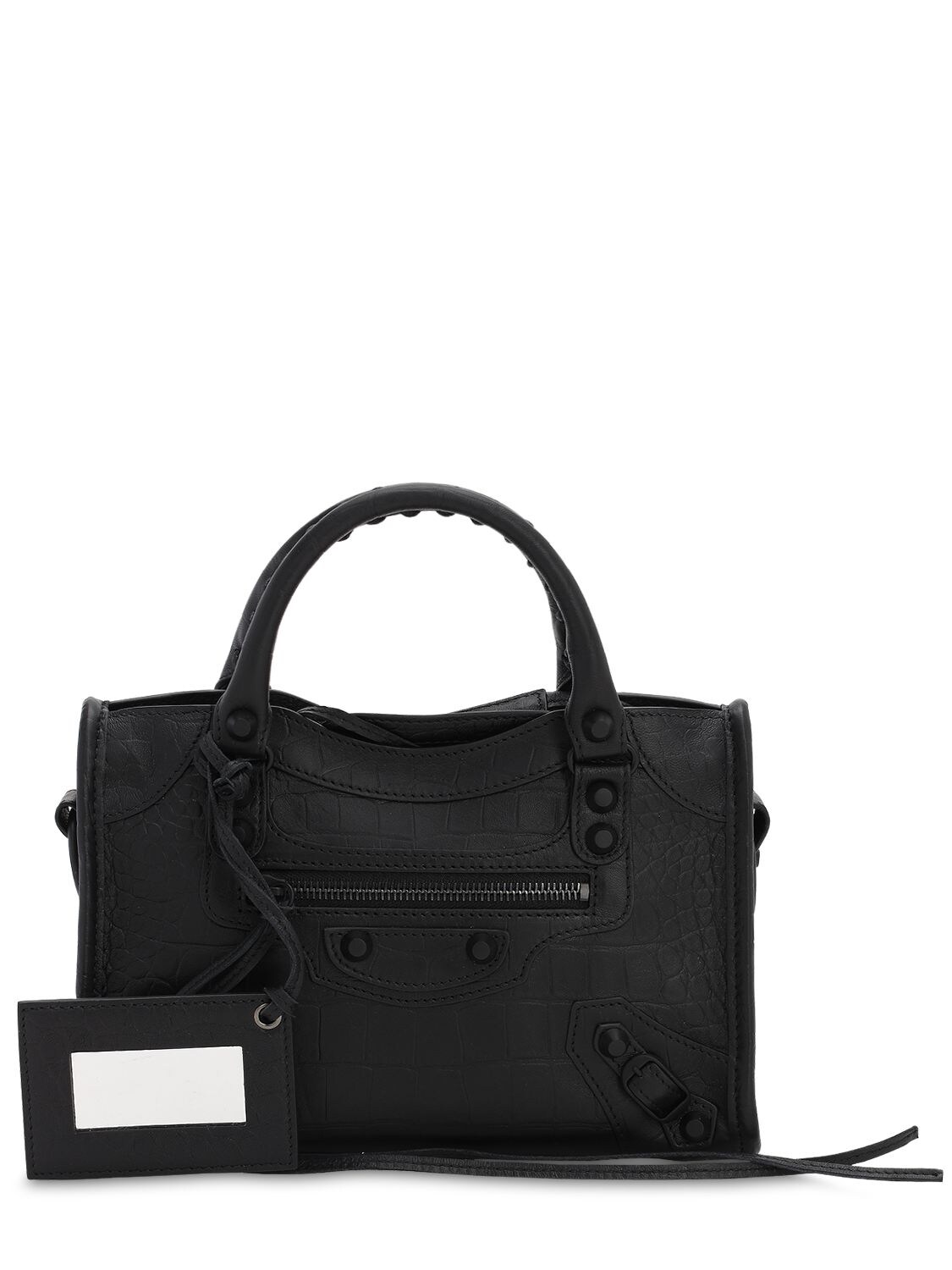 Balenciaga Mini Classic City Embossed Leather Bag In Black