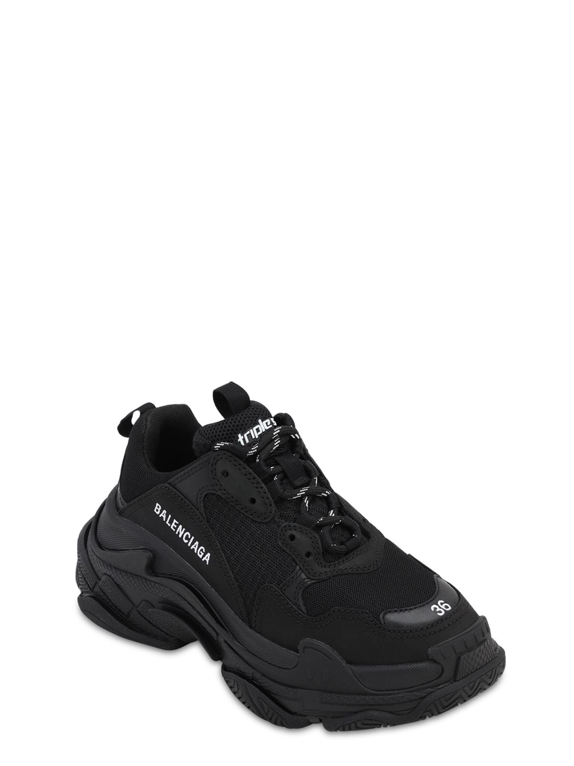 Shop Balenciaga 60mm Triple S Faux Leather Sneakers In Black