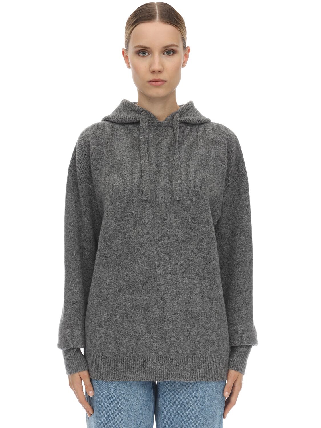 Jw Anderson Hooded Wool Blend Knit Sweater In Grey