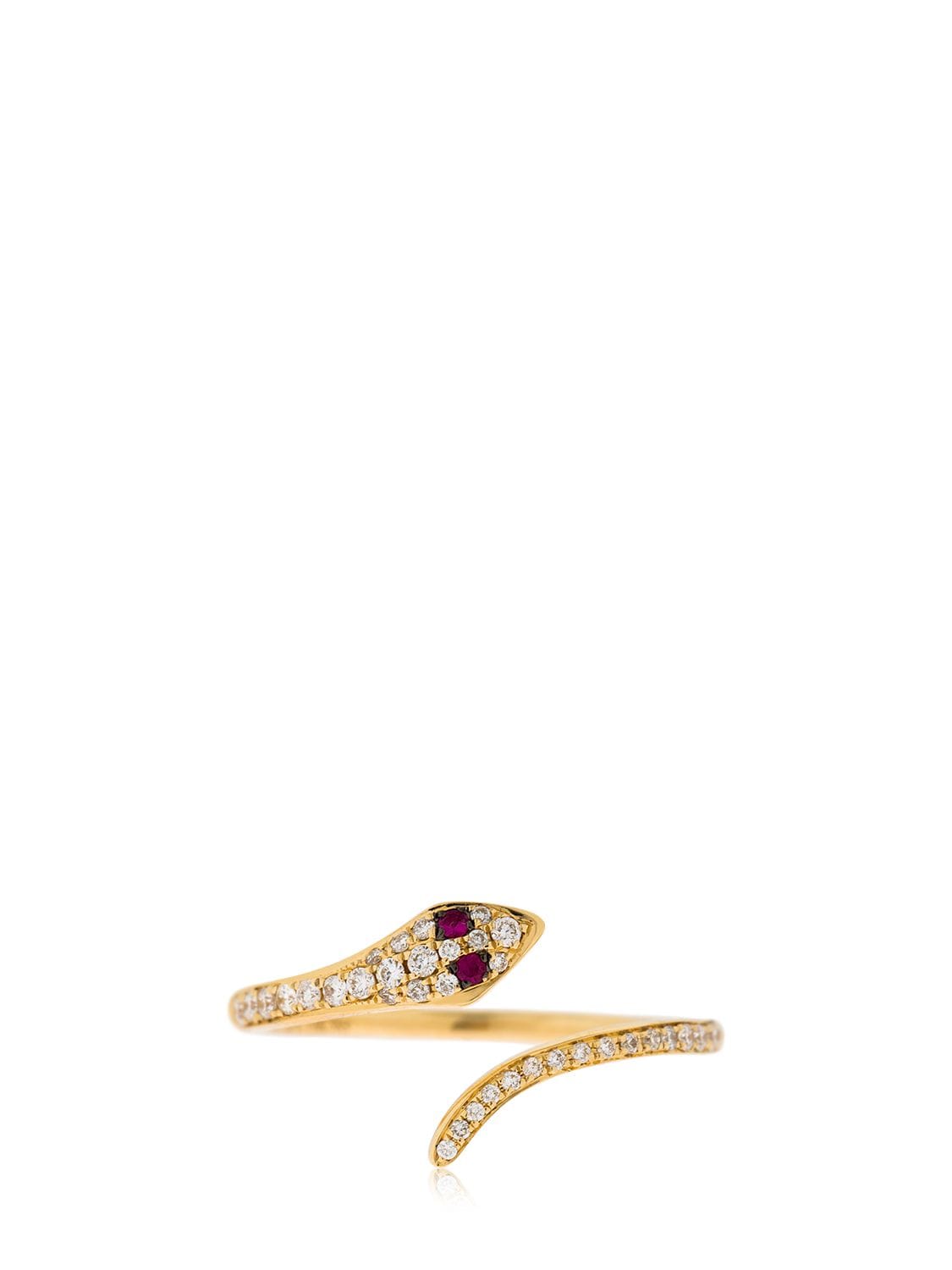 Ef Collection Diamond Snake Ring W/ Rubies In 골드