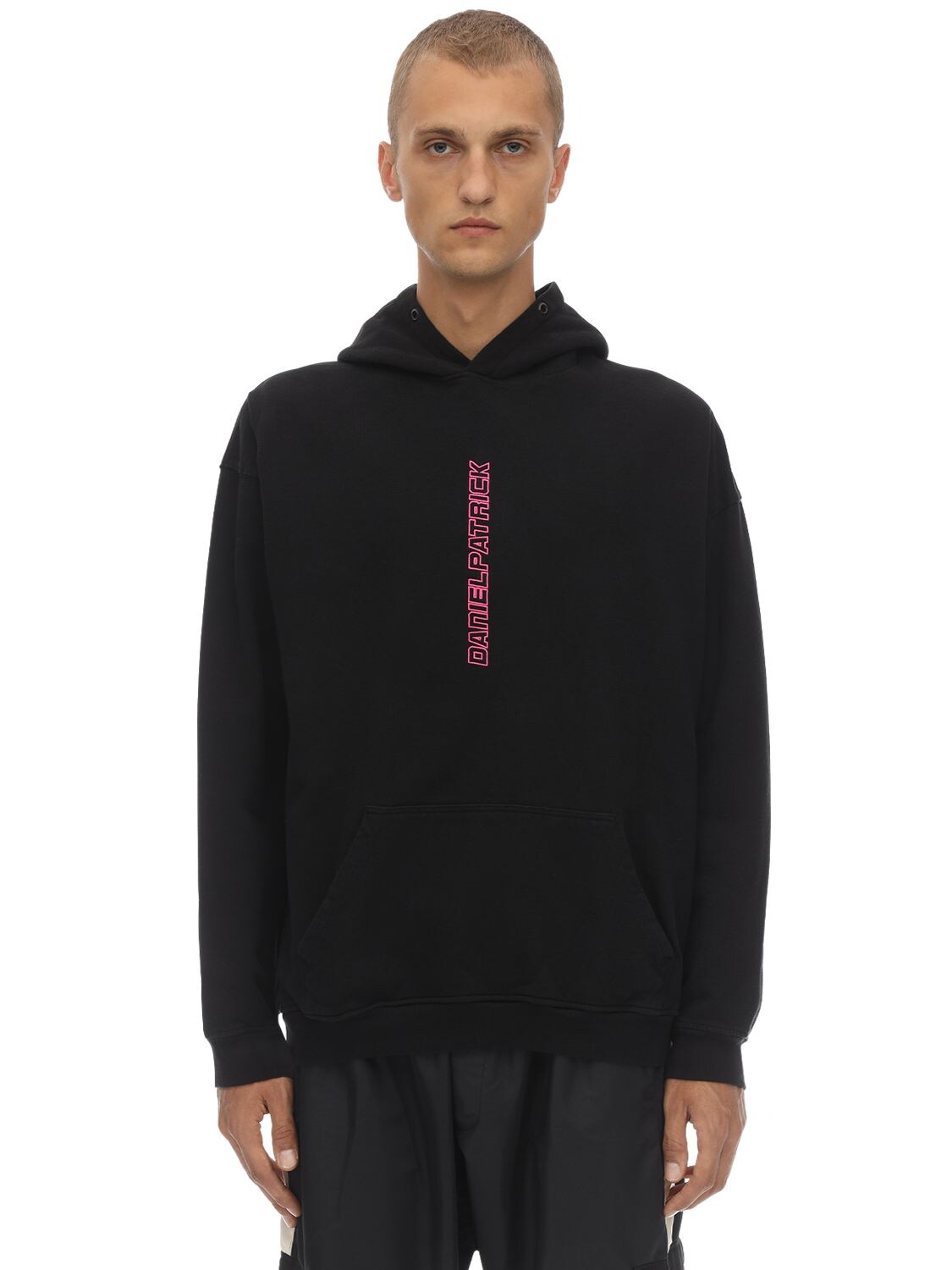 Daniel Patrick Vertical Logo Cotton Sweatshirt Hoodie In Black