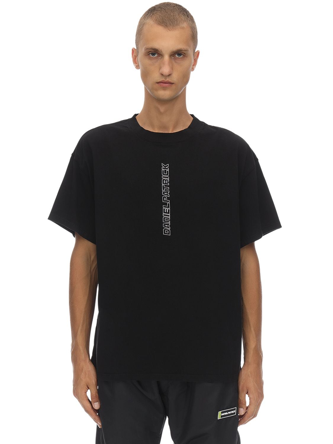 Daniel Patrick Vertical Logo Cotton Jersey T-shirt In Black