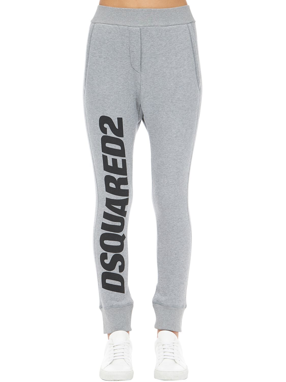 Dsquared2 Logo Print Cotton Jersey Sweatpants In Grey
