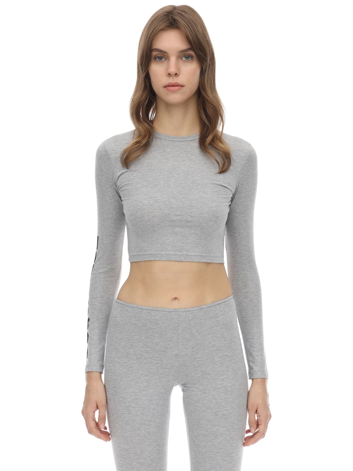 Dsquared2 Cropped Logo Print Cotton Jersey Top In Grey