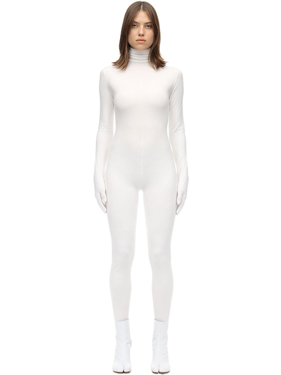 Mm6 Maison Margiela Viscose Blend Jumpsuit W/ Gloves In White