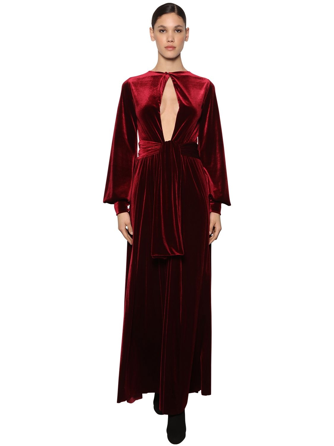 Luisa Beccaria Interchangeable Knotted Velvet Dress In Bordeaux