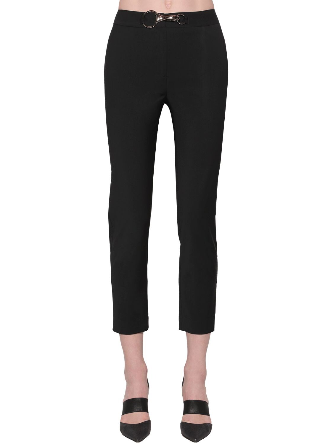 Act N°1 Wool Blend Cropped Trousers  W/buckle In Black