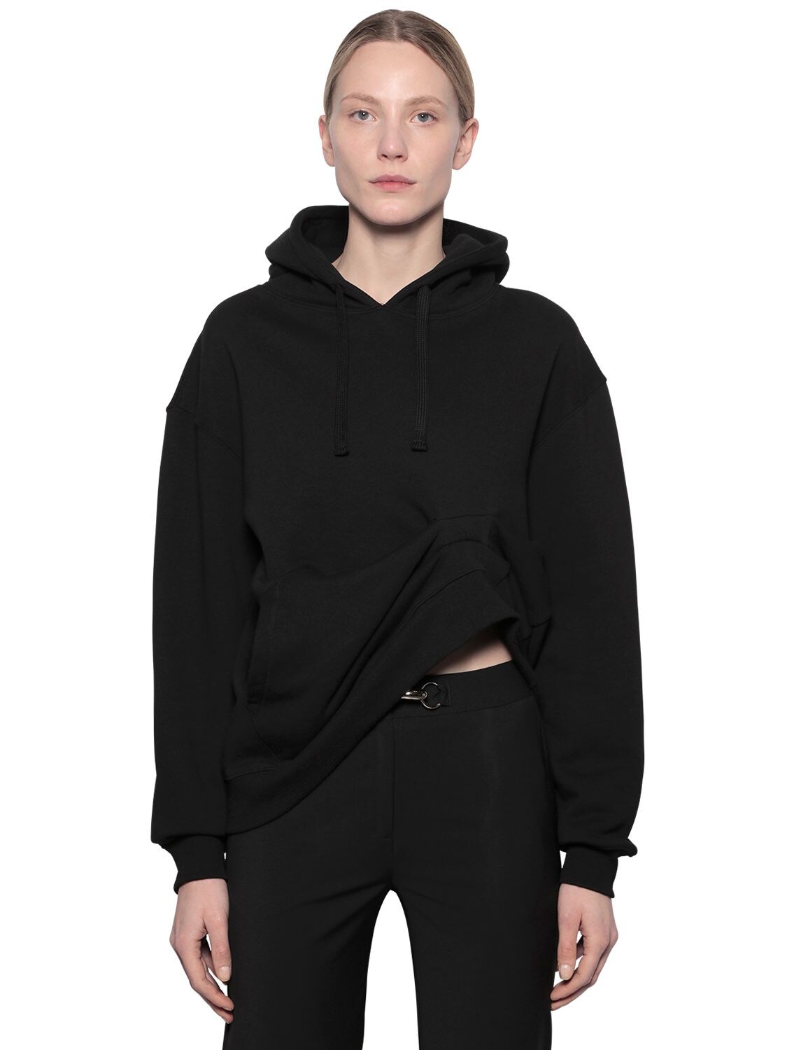 Act N°1 Draped Cotton Sweatshirt Hoodie In Black