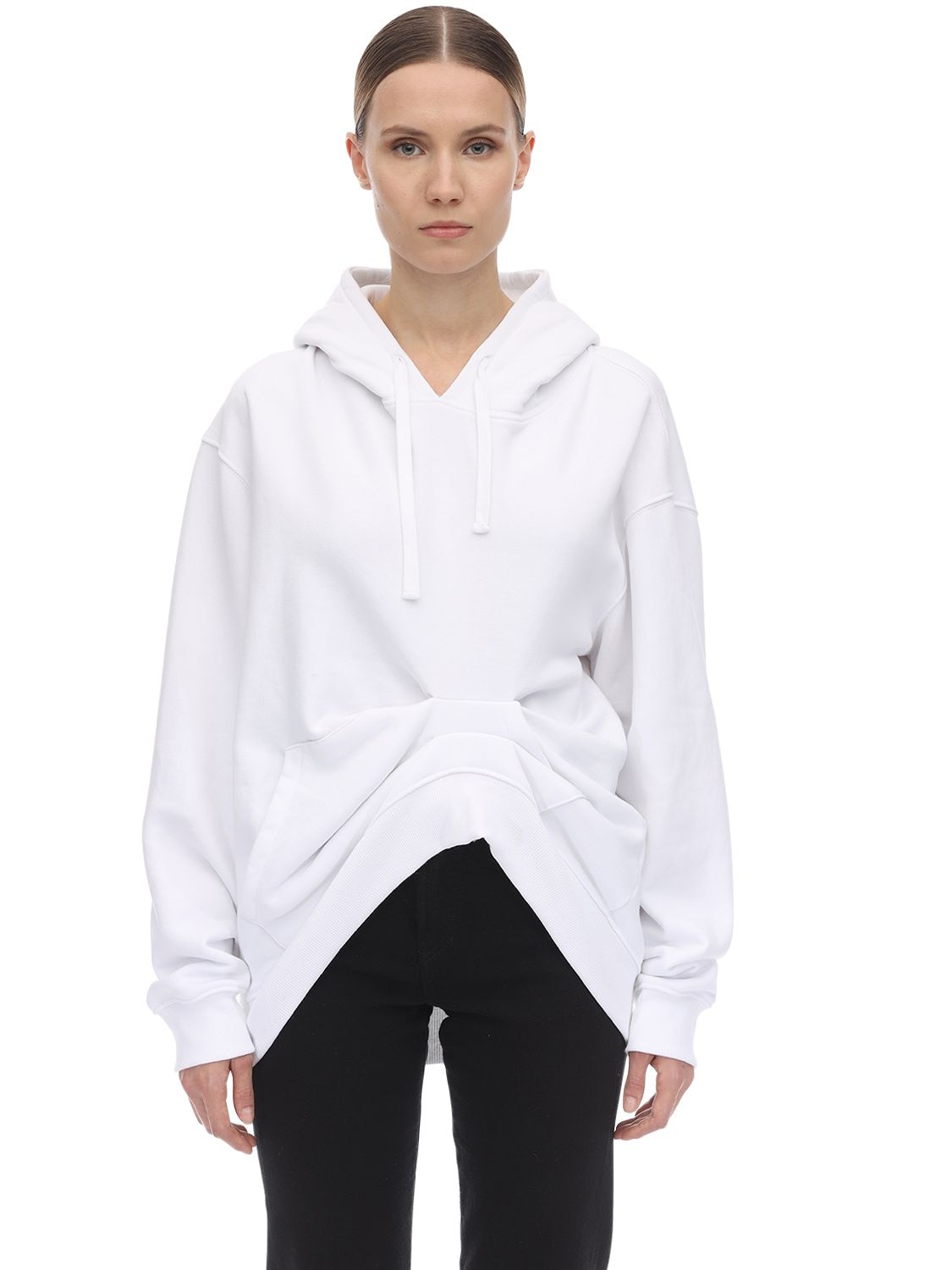Act N°1 Draped Cotton Sweatshirt Hoodie In White