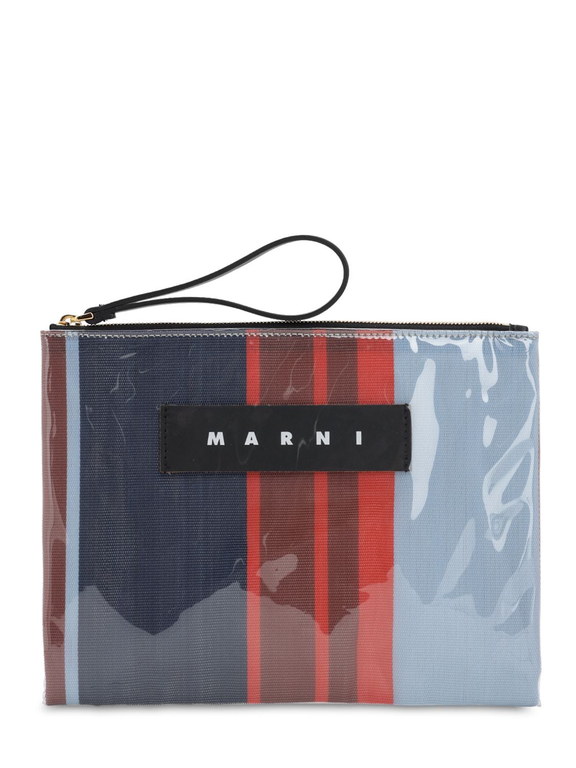 Marni A4 Large Striped Canvas & Plastic Pouch In Multicolor