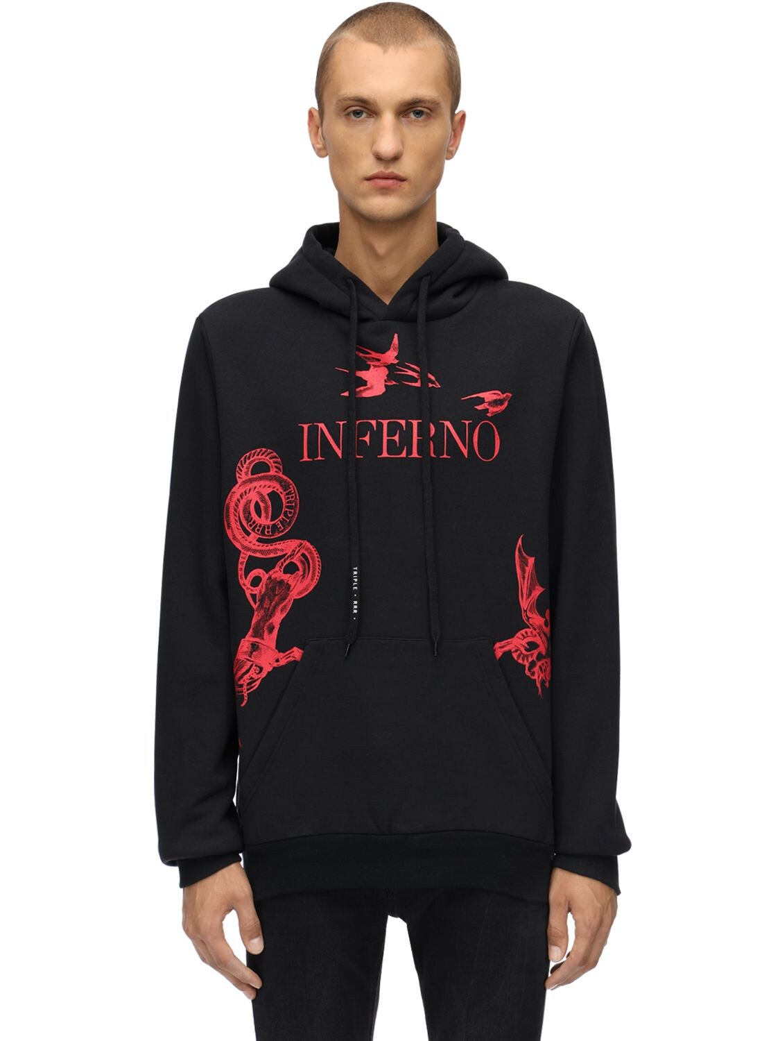 Triple Rrr Inferno Print Cotton Sweatshirt Hoodie In Black