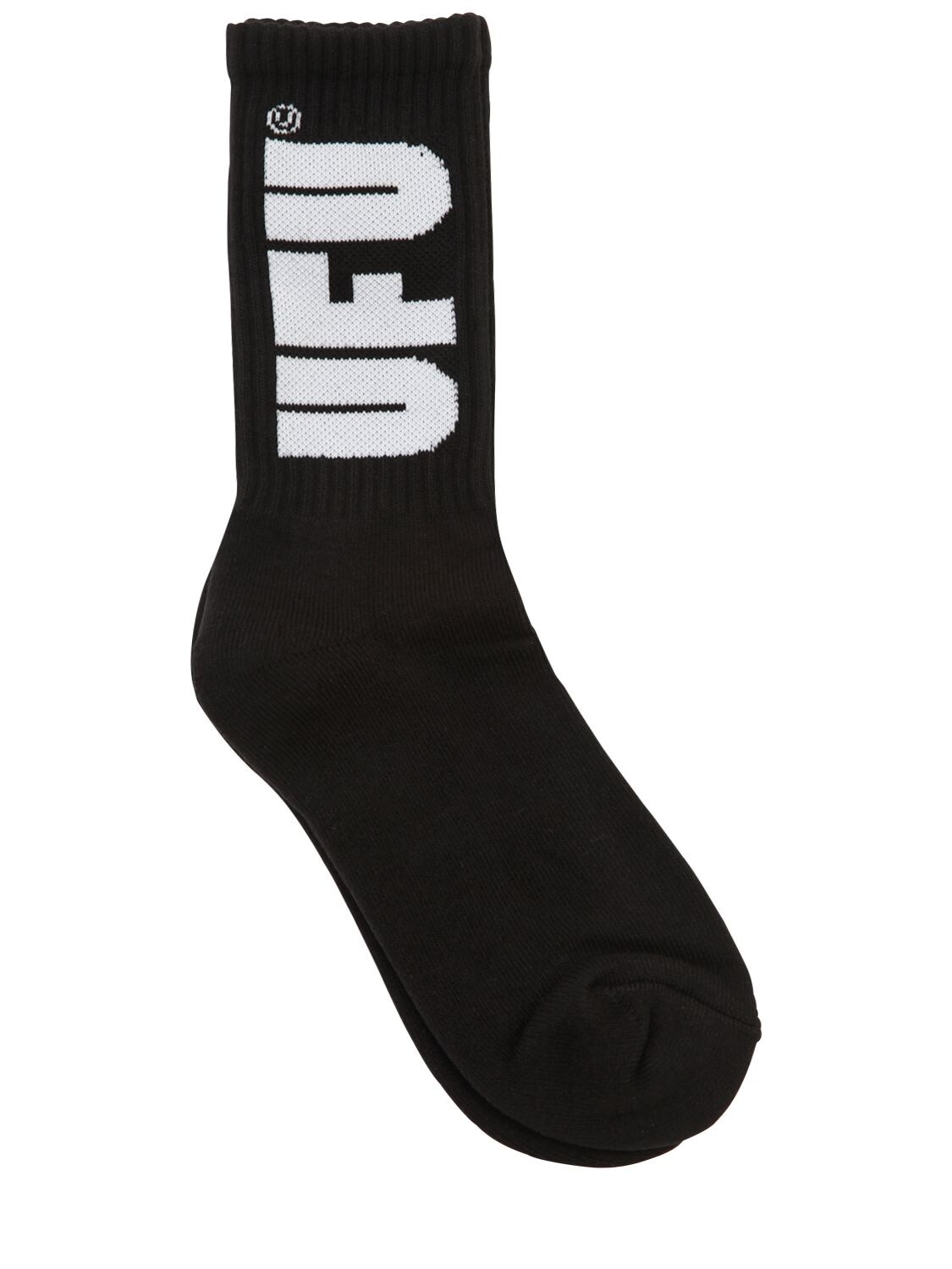 Ufu - Used Future Logo Intarsia Cotton Knit Socks In Black