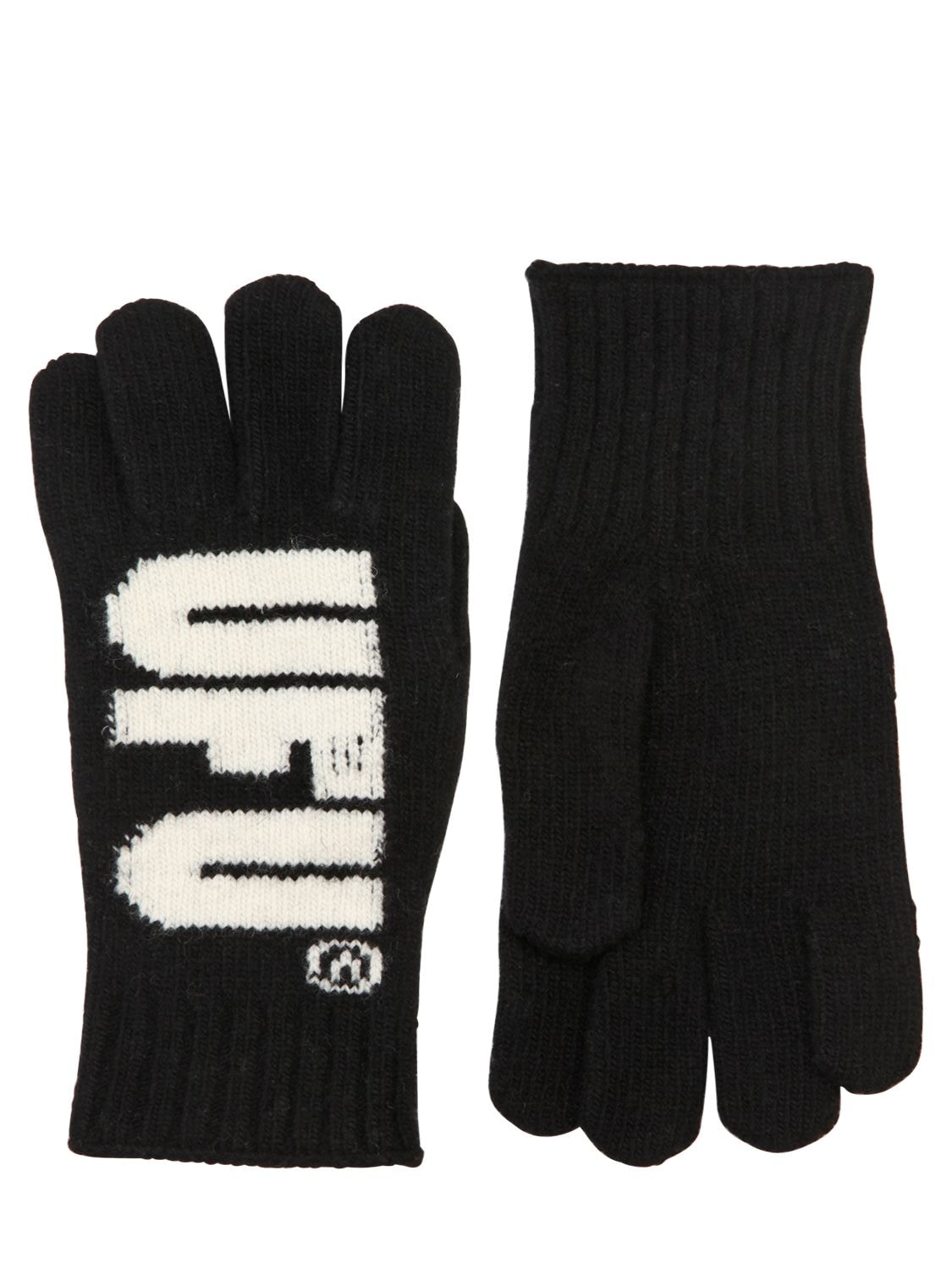 Ufu - Used Future Logo Intarsia Wool Gloves In Black