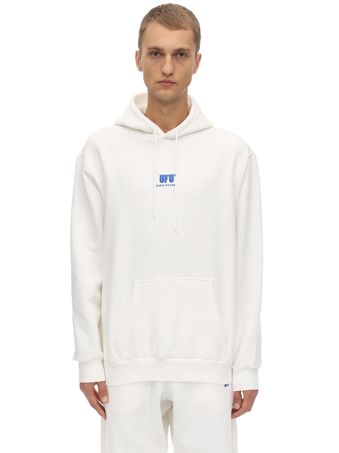 Ufu - Used Future Emb Cotton Jersey Sweatshirt Hoodie In White