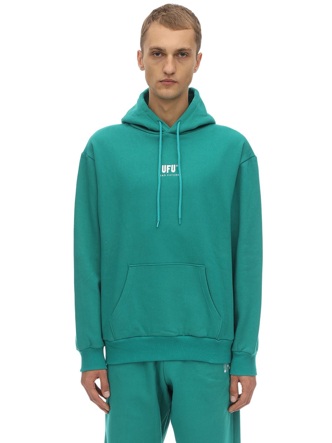 Ufu - Used Future Emb Cotton Jersey Sweatshirt Hoodie In Blue