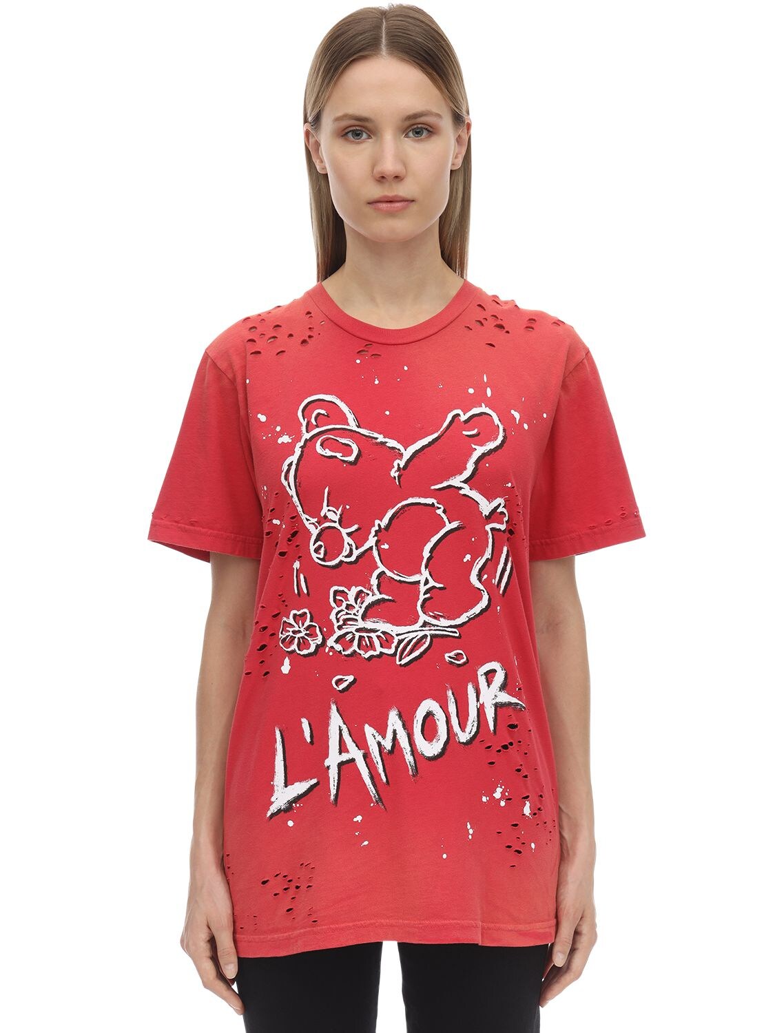 DOMREBEL L'AMOUR DESTROYED COTTON JERSEY T-SHIRT,70IWO8003-UKVE0