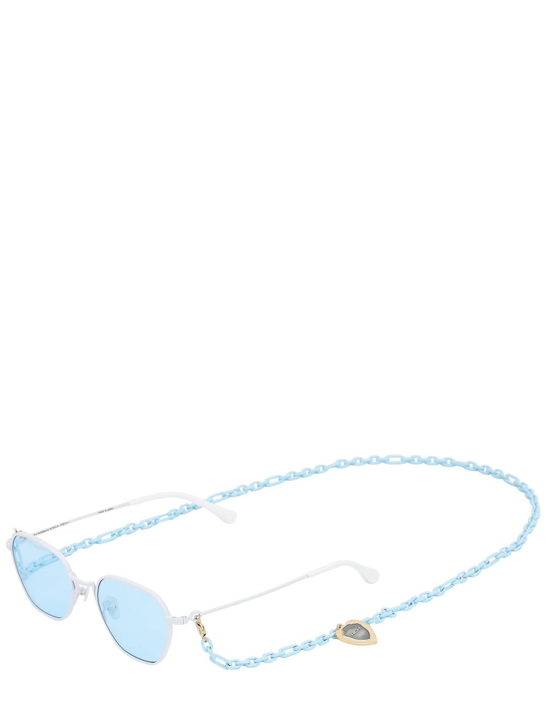 Alessandra Rich Squared Sunglasses W/ Chain In White,blue