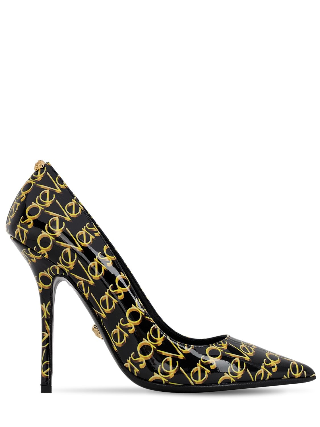 VERSACE 110MM LOGO PATENT LEATHER PUMPS,70IWTY007-RDRET0G1