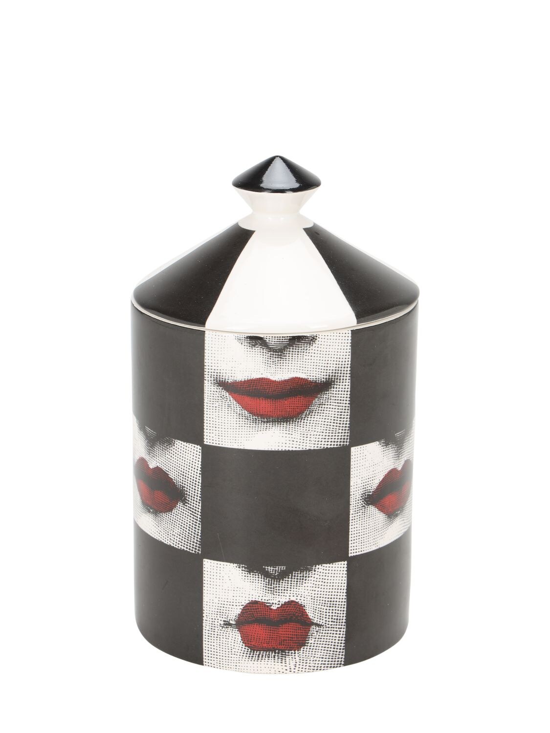 Fornasetti Labbra Otto Scented Candle With Lid In Black,white