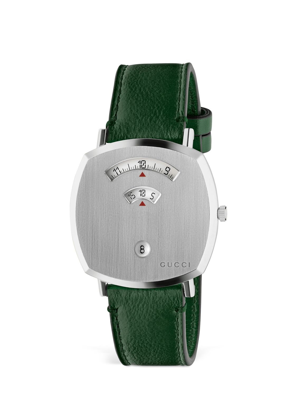 Gucci “ Grip”38毫米皮革腕表 In Green,silver