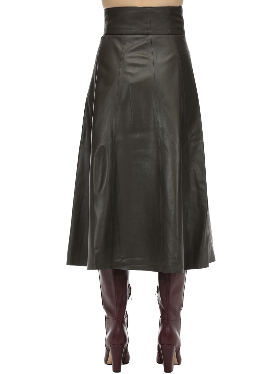 Luisaviaroma Women Clothing Skirts Leather Skirts Perla Leather Midi Skirt W/ Cutouts 