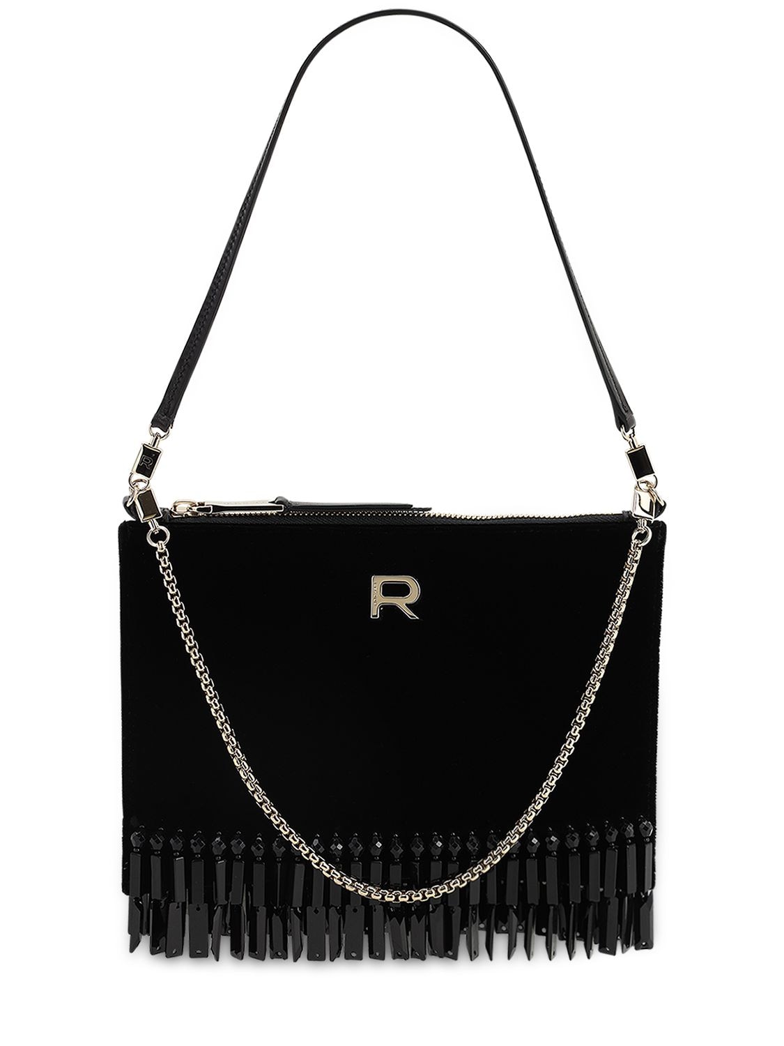 Rochas Embellished Velvet Shoulder Bag In Black