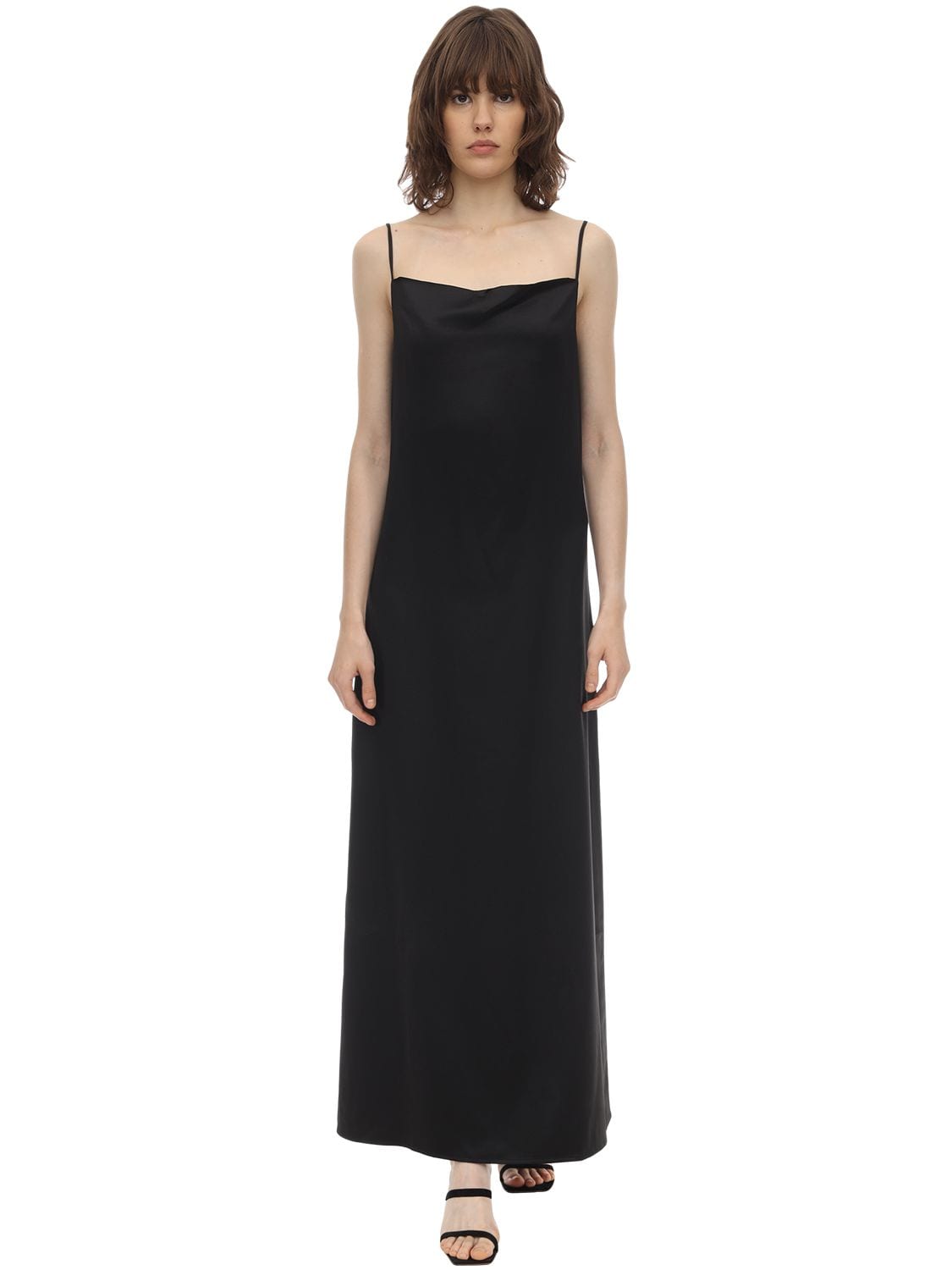 Aéryne Long Wrinkled Satin Cami Dress In Black