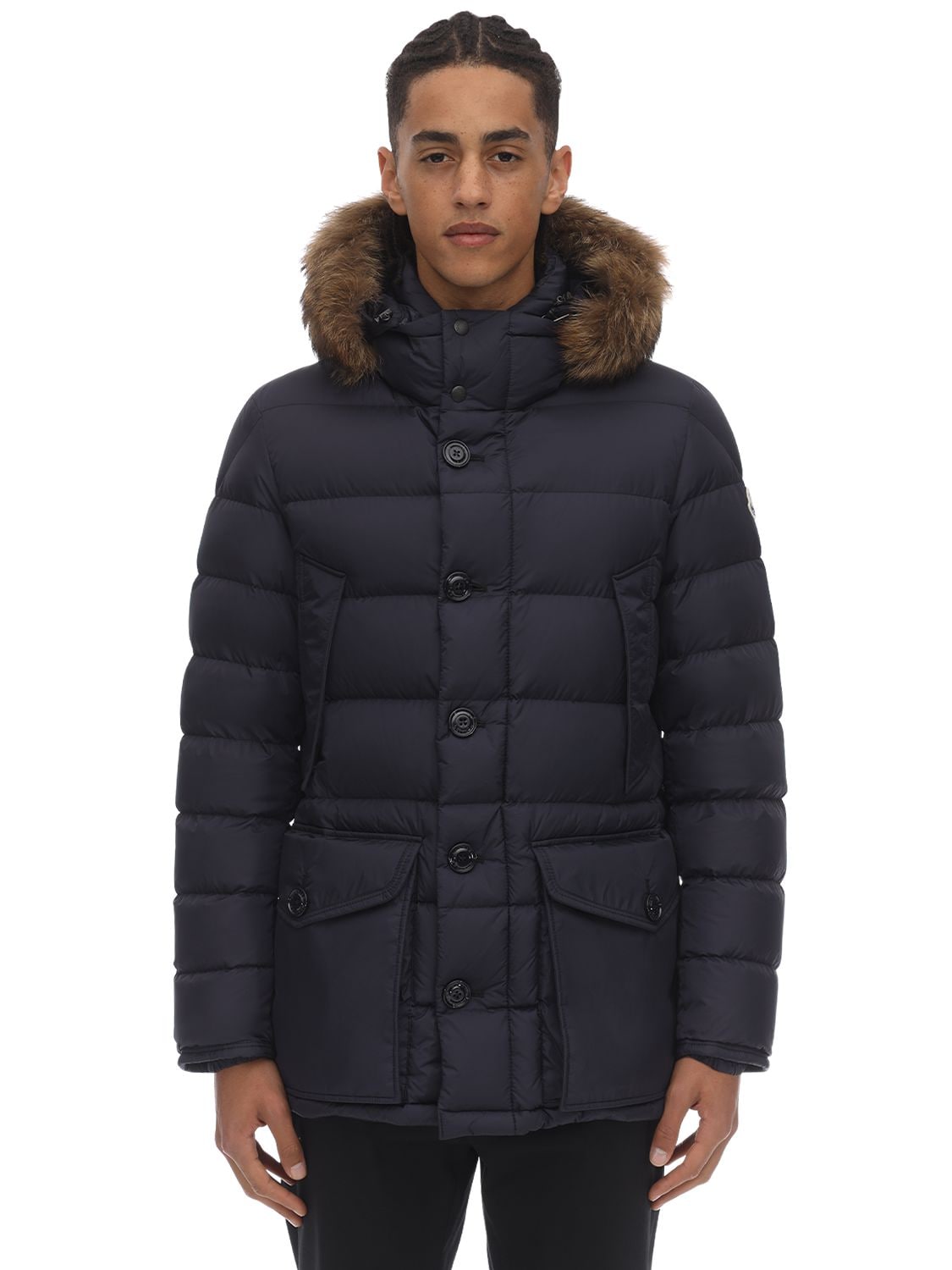 Moncler Cluny Down Parka With Genuine Fur Trim Hood In Navy | ModeSens