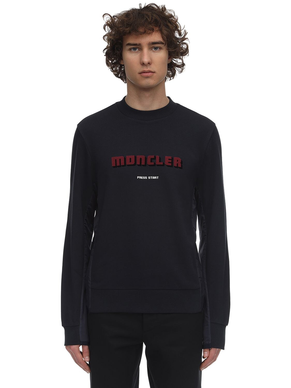 Moncler Logo Cotton Sweatshirt In Medium Blue