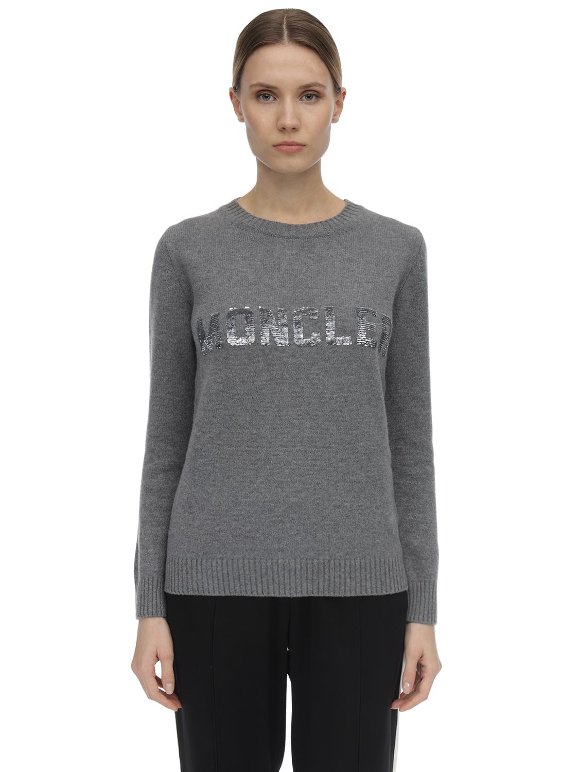 Moncler Logo Virgin Wool & Cashmere Knit Sweater In Grey | ModeSens