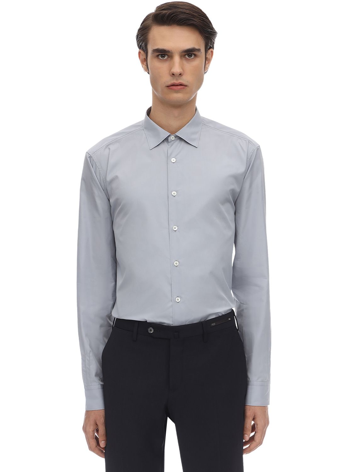 Ferragamo Cotton Poplin Button Down Shirt In Grey