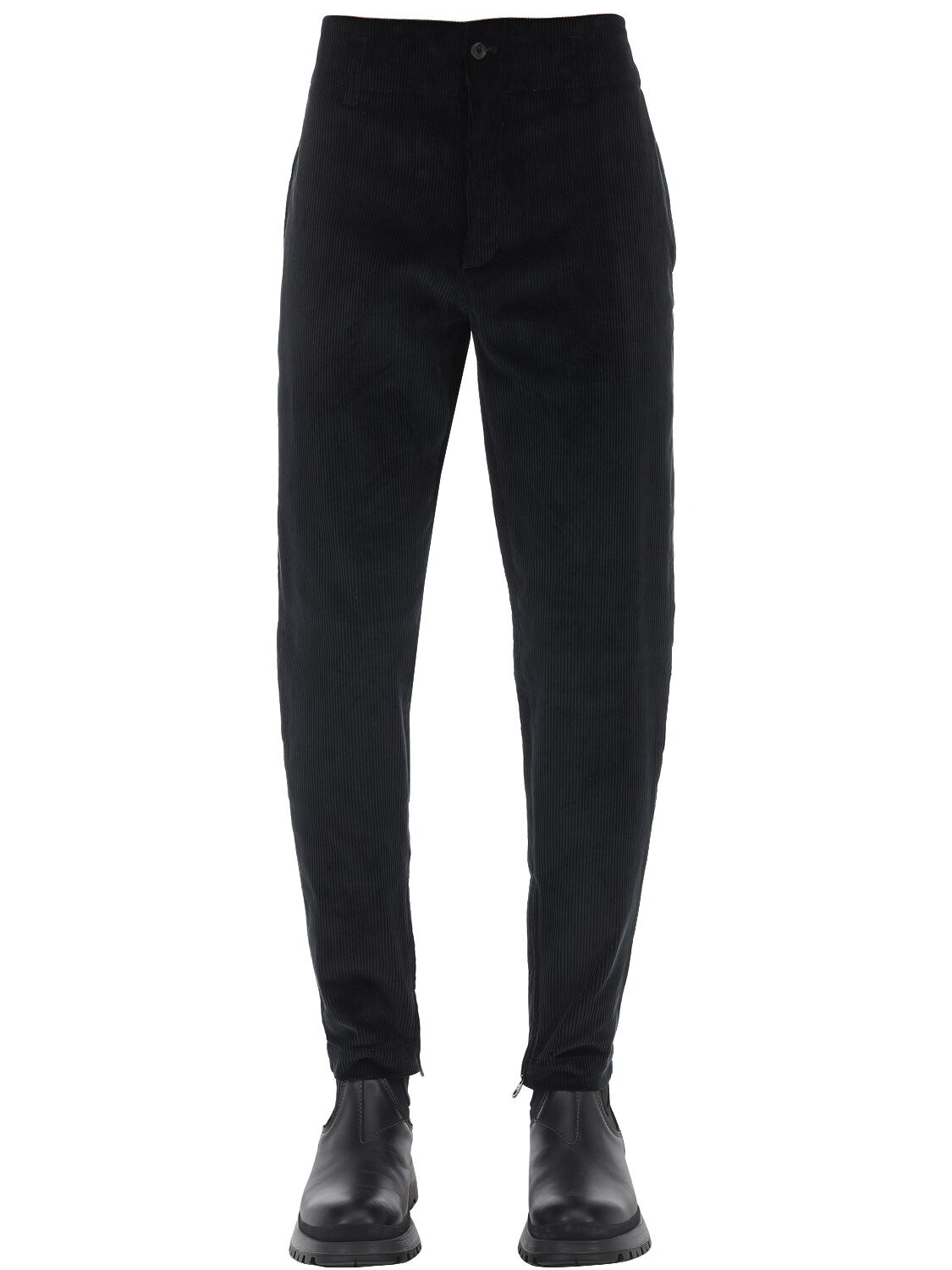 Ferragamo Cotton Corduroy Pants W/zip Hem In Black