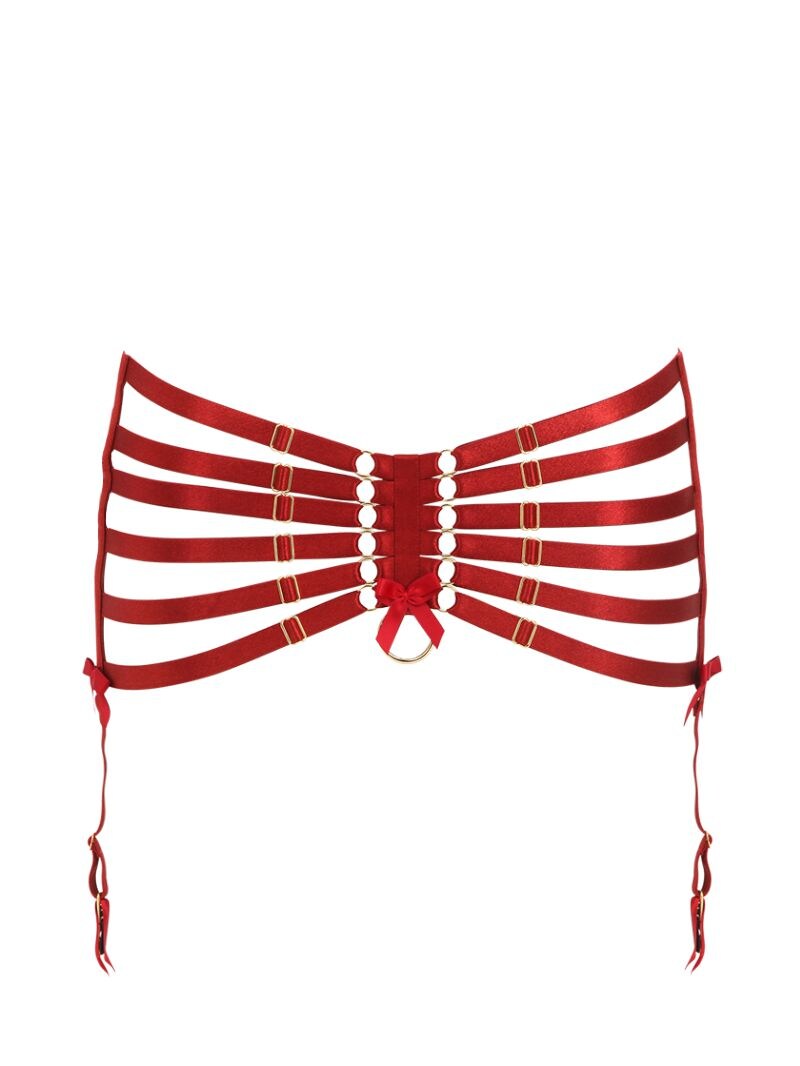 Bordelle Webbed Elastic Satin Suspender Belt In Red